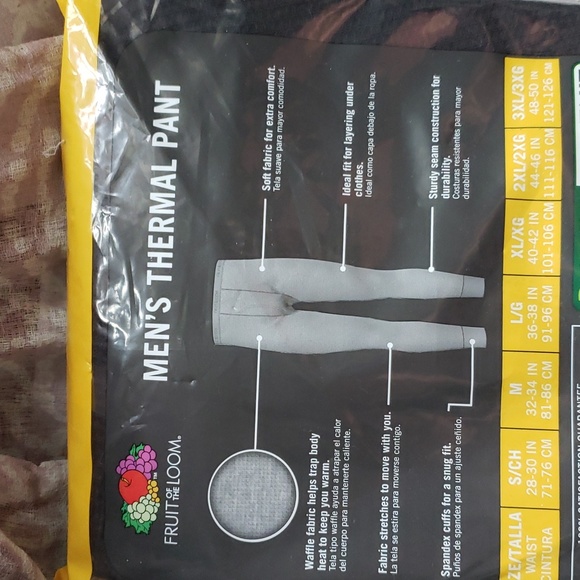 2nd ItemFRUIT OF THE LOOM NWT Men's BLACK Thermal Long John Bottoms Med OR Large - Picture 4 of 6